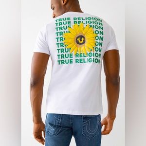 True Religion Mens 2XL XXL Shirt - Sunflower Tee - White / Yellow / Green